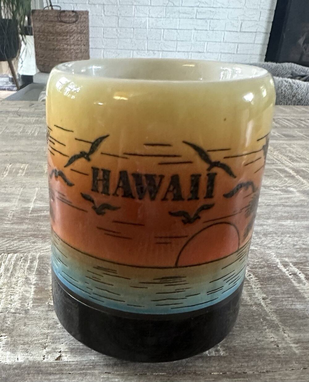 Vintage Hawaii Sunset Mug 8-10 fl oz, 4in, Palm Trees, Birds